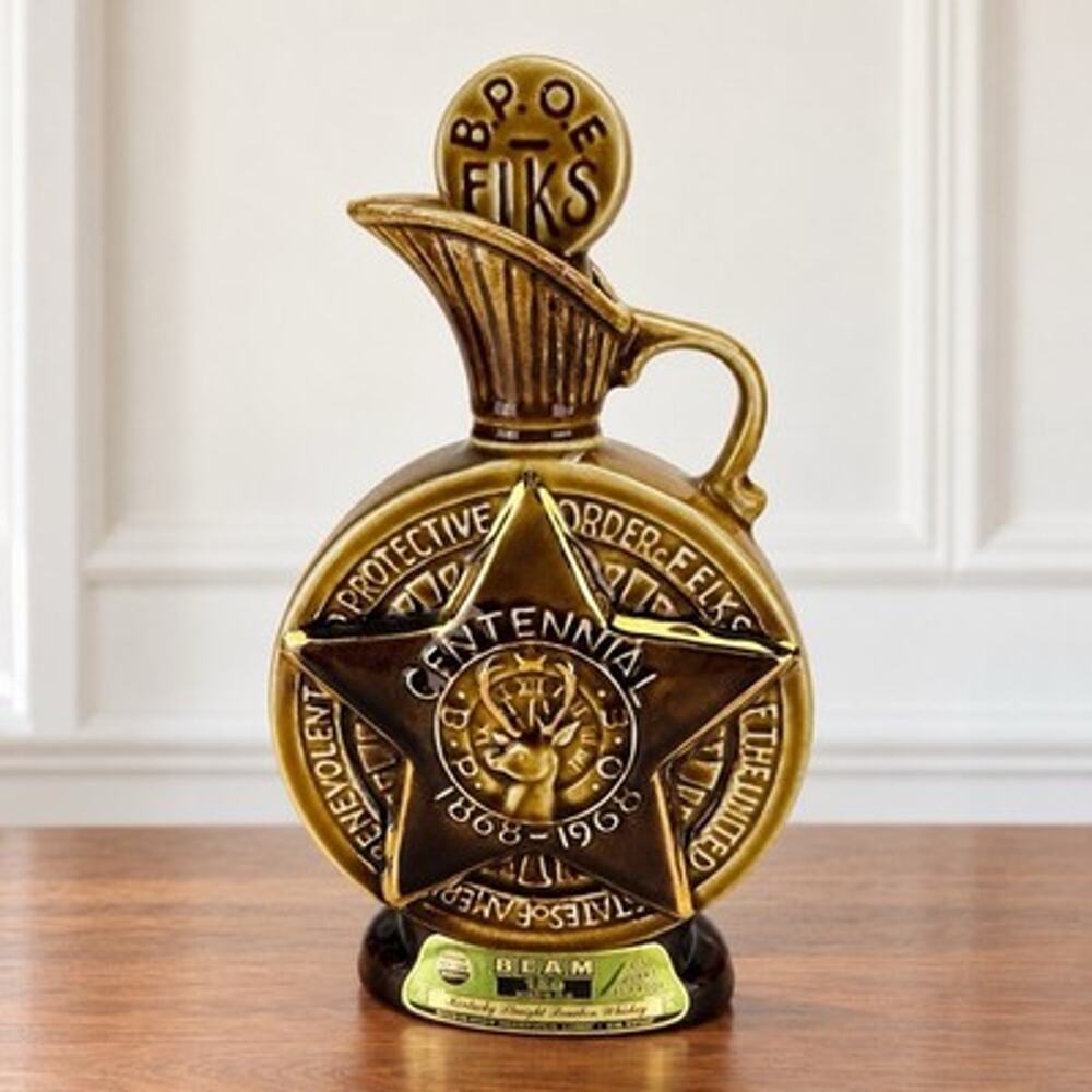 Vintage 1968 Jim Beam Elks Centennial Decanter Regal China BPOE With Stopper